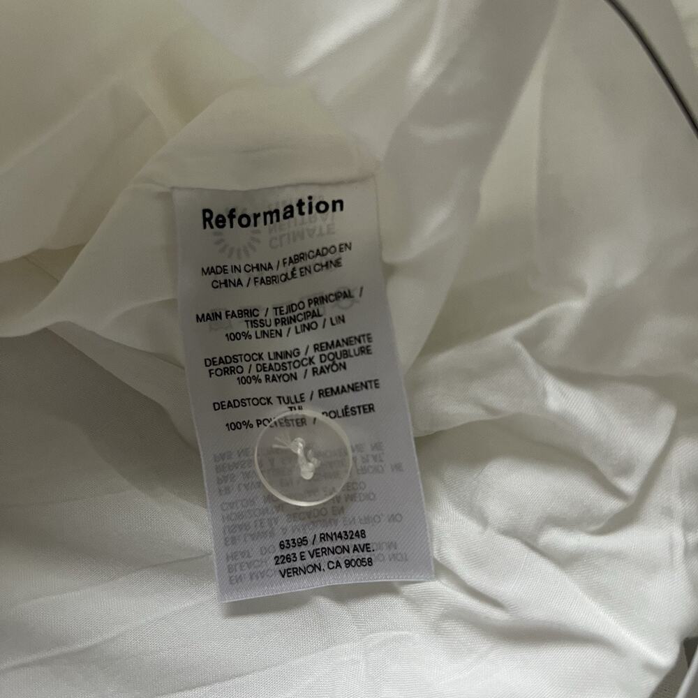 Reformation Delia Linen Dress Bubble Skirt Drop Waist White Size 12 Coastal Chic - Picture 7 of 10